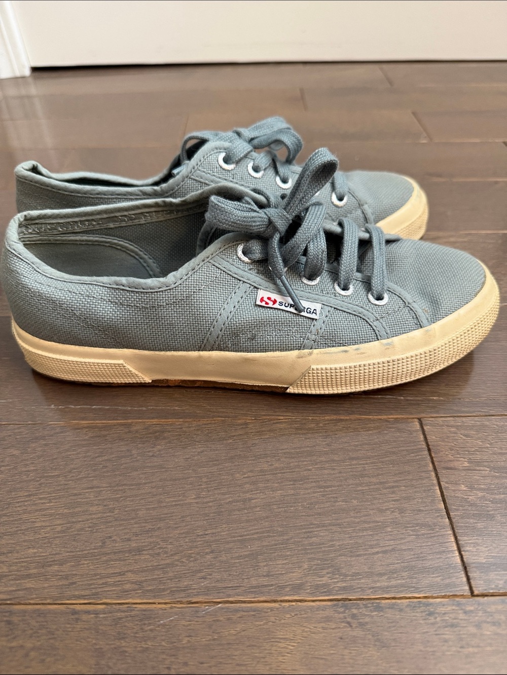 Superga Low-Top Canvas Sneakers in Dusty Blue with Cream Sole